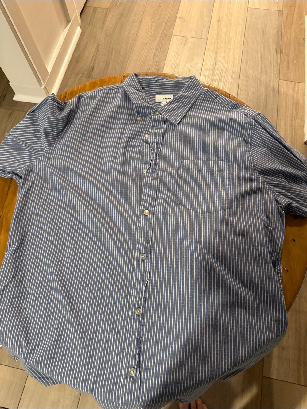 Sonoma Blue and White Striped Casual Button-Down Shirt